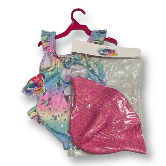 Bmagical by Btween Unicorn Sunhat One Piece Swimsuit Size 5 NWT - Picture 3 of 5